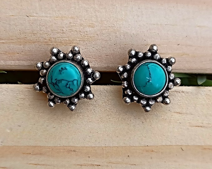 Jhumka earrings Turquoise Stud Earrings: Afghan Silver Coin, Boho Ethnic Jewelry