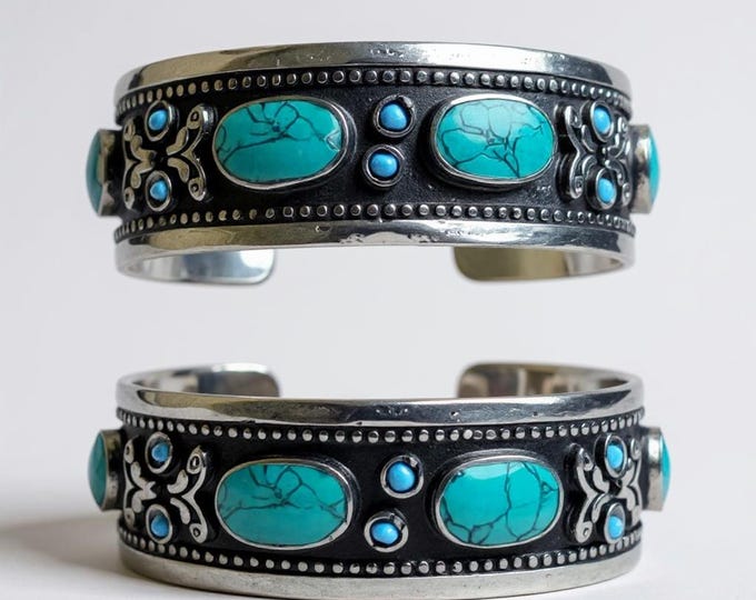 Blue Turquoise Cuff Bracelet- Handmade Afghan jewelry