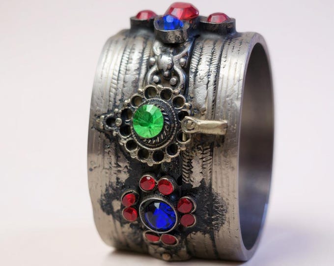 Vintage German Silver Cuff Bracelet: Afghan Tribal Boho Jewelry