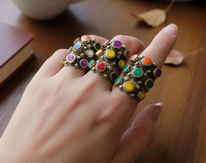 Turquoise stacking rings- Knuckle Tribal Bohemian Jewelry.