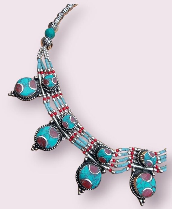 Pendentif bijoux tibétain turquoise fait main en argent sterling 925 2