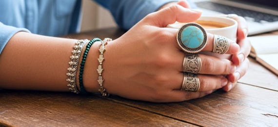 Turquoise ring- Stone ring- Novelty ring- Bohemia… - image 1