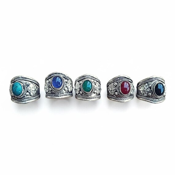 Tibetan Silver Stone Ring-  Adjustable Boho Amule… - image 2