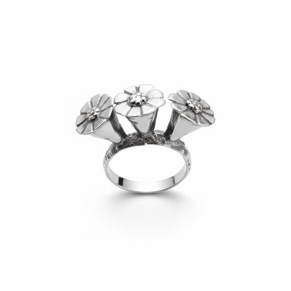 Silver Flower Ring – Kuchi Tribal Afghan Jewelry,… - image 1