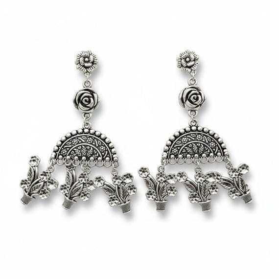 Statement earring- Silver dangle earring- Ethnic … - image 1