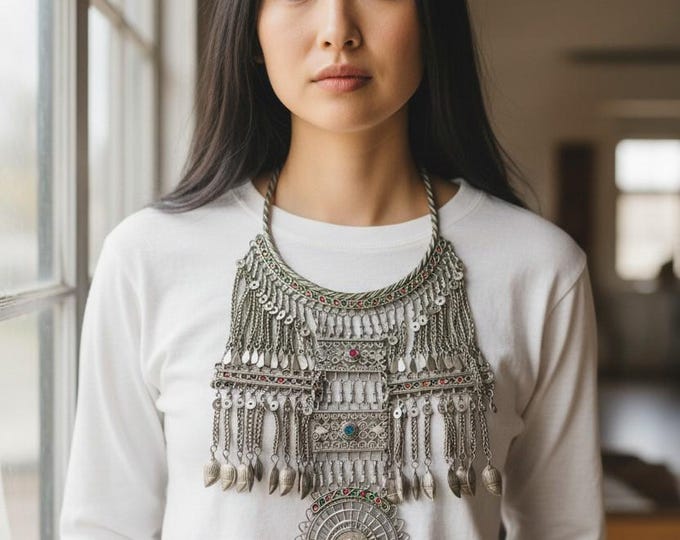 Afghan necklace- Antique tribal nomadic choker necklace- Vintage Afghan  jewelry- Ethnic one of a kind bohemian necklace- Afghan jewelry
