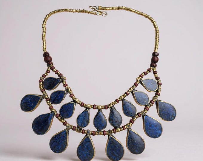 Afghan Lapis Lazuli Bib Necklace | Handmade Tribal Choker- kuchi jewelry