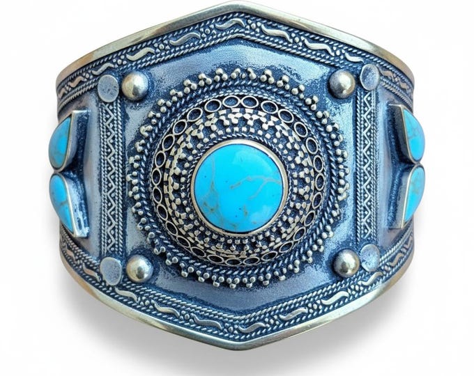 Afghan Turquoise bracelet - Silver Cuff- Pakistani jewelry- Indian bangles