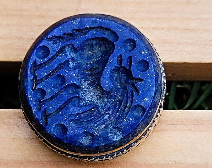 Hand Carved Afghan Lapis Signet Ring – Pashtun Blue Lapis lazuli ring-