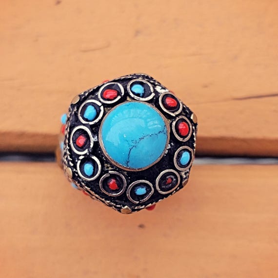 Turquoise  ring- Afghan Silver Ring.  Nomadic Rin… - image 3