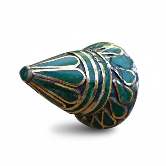 Vintage Afghan ring- Green onyx Dome ring- Size 9… - image 3