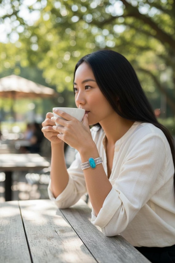 Handmade Turquoise Stacking Bangle – Nepali Tibet… - image 3