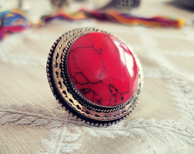 Vintage Ethnic ring- Tribal Nomadic Afghan Kuchi ring- Afghan ring- Bohemian ring- Statement ring- Afghan coral ring