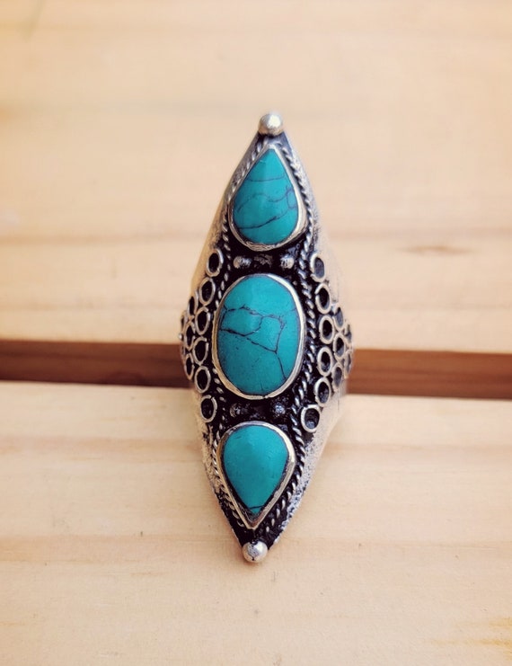 Turquoise Ring- Kuchi Ring- Afghan jewelry-  Saddl