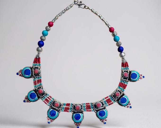 Lapis & Turquoise Nepali Necklace: Bohemian Jewelry