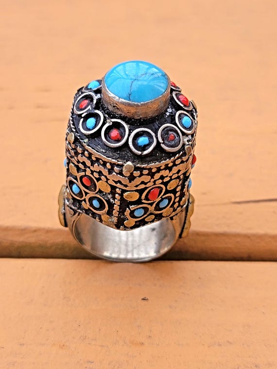 Turquoise  ring- Afghan Silver Ring.  Nomadic Rin… - image 1
