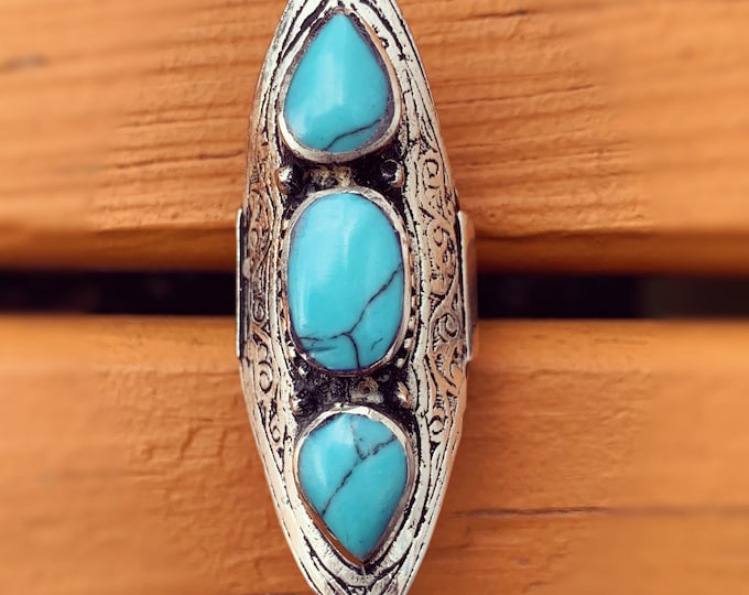 Turquoise Ring- Kuchi Ring- Afghan jewelry-  Saddle ring. statement ring. Stone rings. Bohemian Afghan ring. Gypsy Nomadic Ring- boho ring