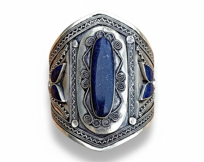 Vintage Lapis Lazuli Cuff Bracelet – Turkmen Tribal Jewelry