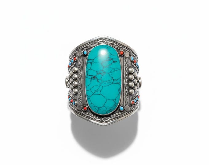 Afghan Turquoise Stone Cuff Bracelet: Tribal Kuchi Banjara Jewelry