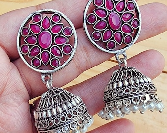 jhumka Dangle Earrings- Sterling Silver earrings- Cute Everyday Earrings- Hoop earrings- Dangle earrings- Silver earrings