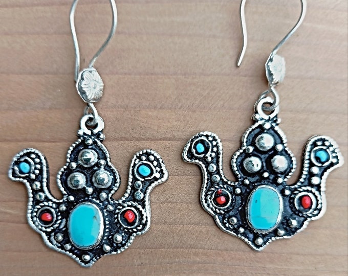 Small Turquoise Earrings: Vintage Afghan Tribal Jewelry