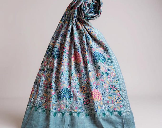 Beige Pashmina - embroidered scarf- Wedding cashmere- Handmade Shawl