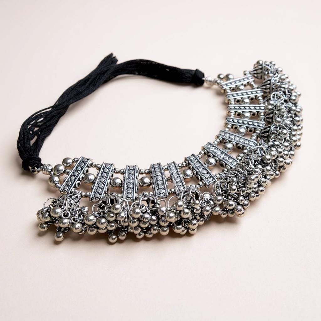 ヴィンテージアフガンカラーネックレス：クチ族のジュエリー、シルバー