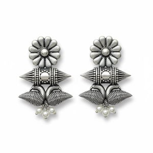 Jhumka-oorbellen - Indiase oorbellen - Tweekleurige zilveren oorbel - Etnische sieraden afbeelding 1