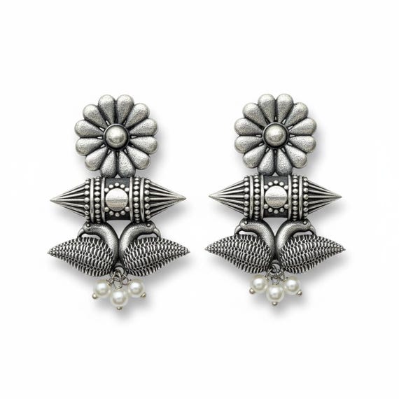 Jhumka earrings- indian earrings- Dual tone silver earring- Ethnic jewelry