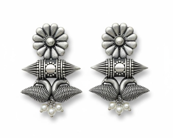 Jhumka earrings- indian earrings- Dual tone silver earring- Ethnic jewelry