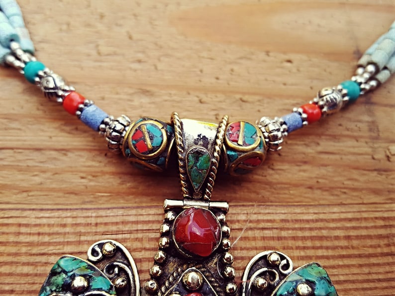 Semi precious stone necklace Bohemian necklace Blue turquoise Tribal necklace Gypsy necklace Statement necklace Bib necklace jewelry