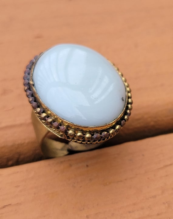 White Onyx Ring: Afghan Tribal German Silver Adju… - image 3
