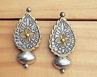 Tribal Indian Earrings- Gold tone blue stone earring- Bohemian Hoop earrings- Ethnic jewelry- Boho jewelry- Indian jewelry