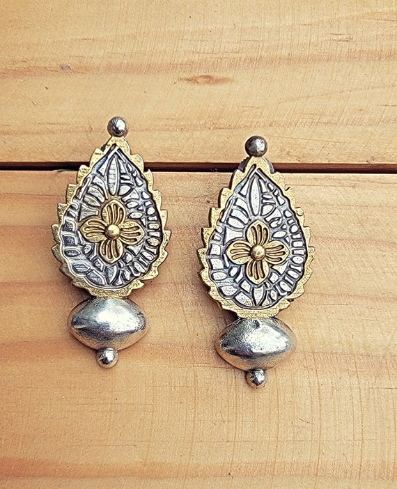 Tribal Indian Earrings- Gold tone blue stone earri