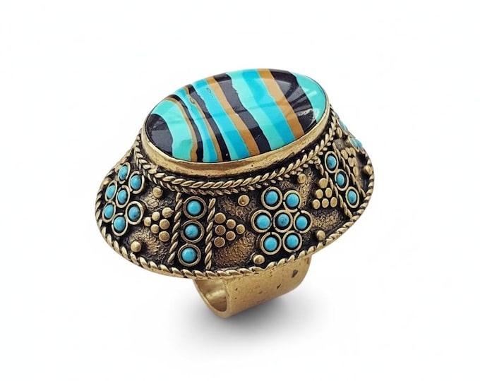 Turquoise ring- Mosaic Stone ring- Lapis & Turquoise jewelry