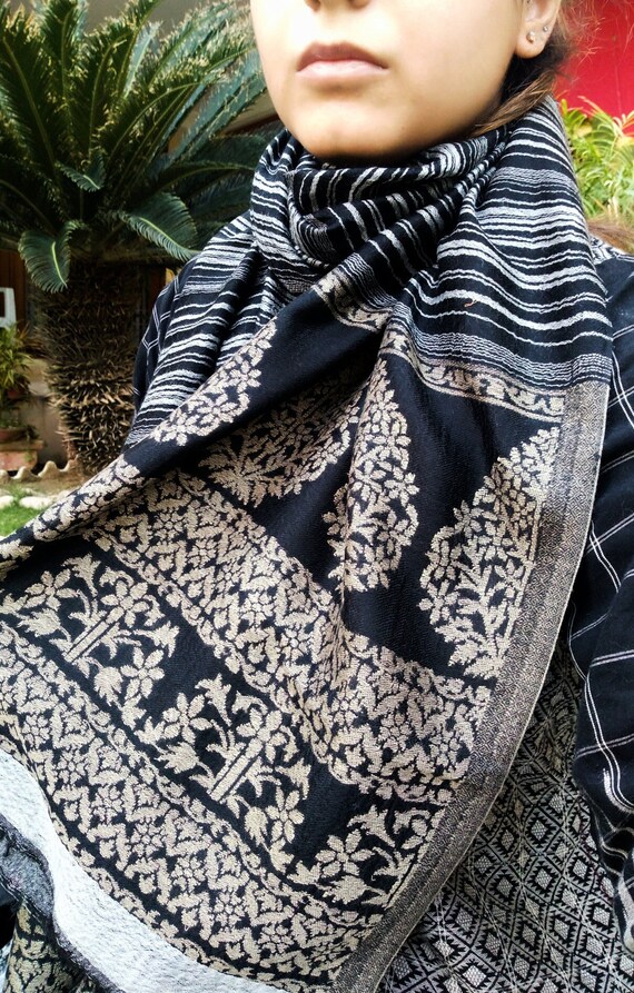 Gold \u0026 Black Cashmere Wrap Pashmina 