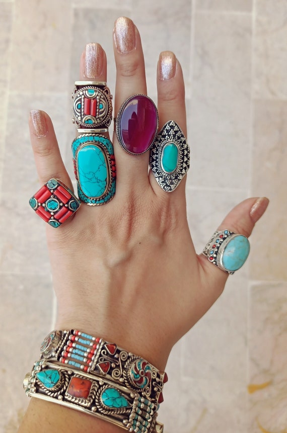 Turquoise Saddle ring.Aqeeq statement ring.Ethnic 