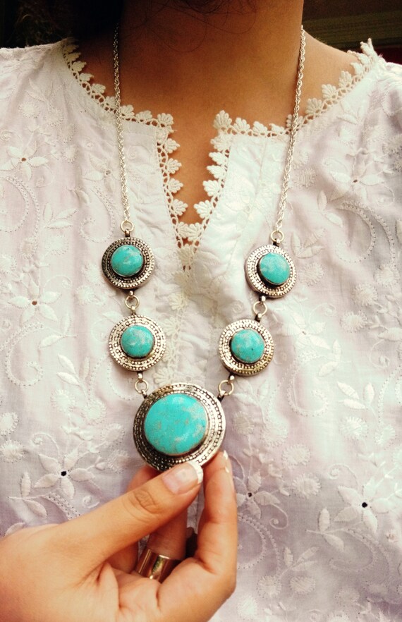 Turquoise statement necklace- Turquoise stone neck