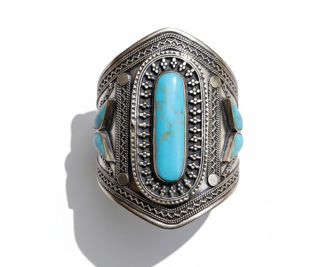 Native made Turquoise Jewelry-  Statement bracelet- Turquoise jewelry. Afghan bracelet- Bohemian jewelry Tribal jewelry- Boho jewelry