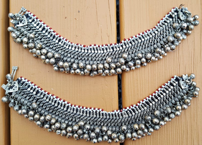 FREE Shipping Antique gold silver Anklet-Tribal Nomadic Gypsy jewelry.Afghan Gold tone Boho Anklet Jewelry.Tribal Vintage Silver