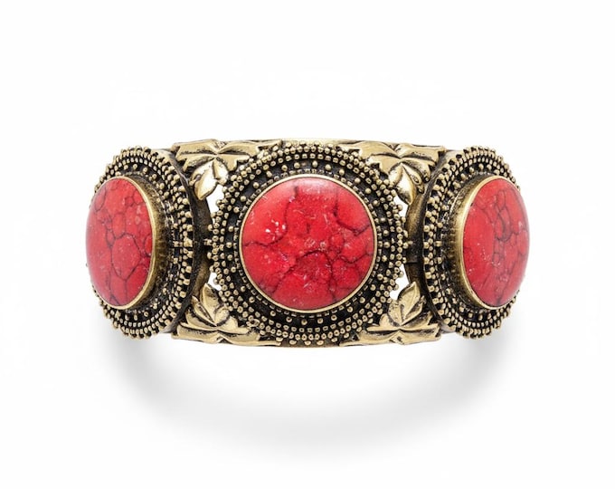 Red Coral bracelet- Vintage Tribal bracelet- Bellydance jewelry