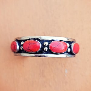Vintage Coral Cuff Bracelet: Tribal Afghan Kuchi Jewelry