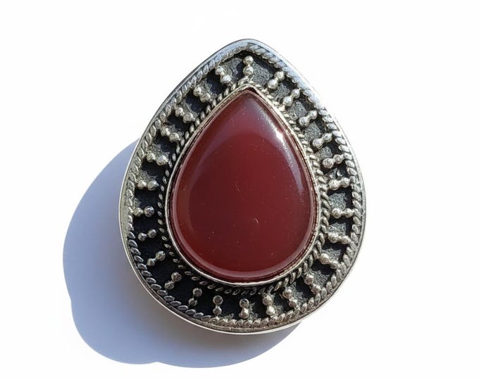 Handcarved Afghan Aqeeq Ring, Red carnelian stone jewelry