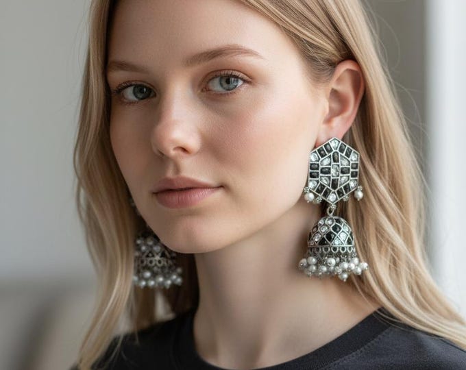 kundan jhumka earring- Black kundan jhumka- bridal jewelry- bridesmaid gifts