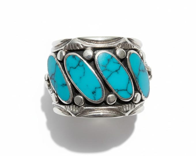 Adjustable Turquoise Ring | Blue Stone Inlay |Handmade Boho Jewelry