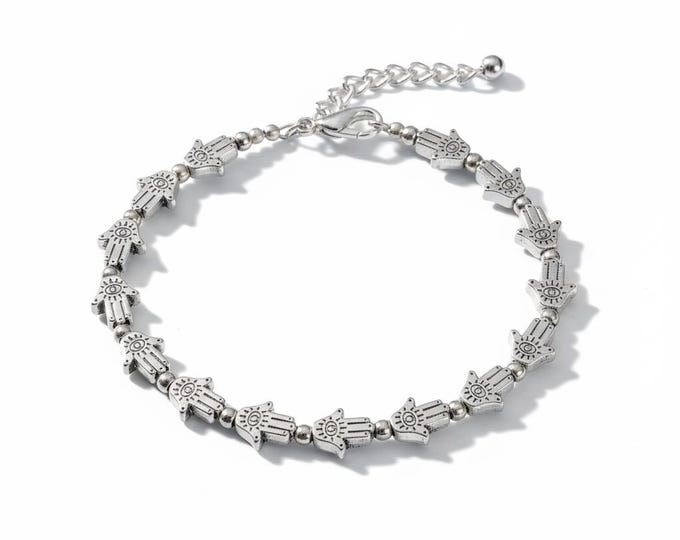 Hamsa Silver bracelet- Evil eye bracelet- wellness jewelry- Silver Tribal bracelet- Nazr bracelet- Muslim prayer beads