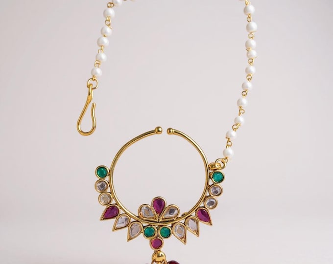 Indian Nose Ring: Bohemian Ethnic Septum Hoop - Bridal Nath Phool