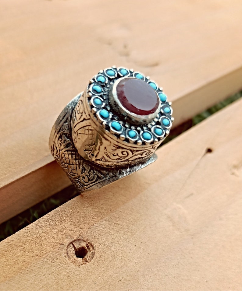 Anello Rotondo In Argento Sterling 925 Con Turchese - Foto 7