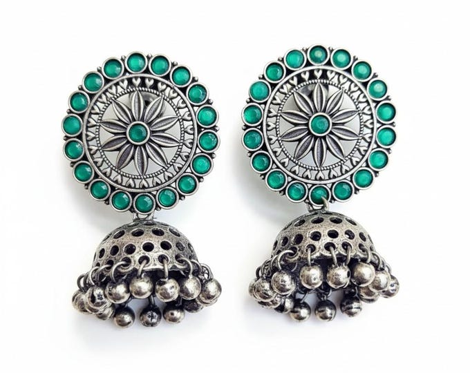 Jhumka Earrings Pakistani Jewelry Silver Traditional Handmade Ethnic Boho Statement Bell Earrings Tribal Afghan Kuchi Style Dangle