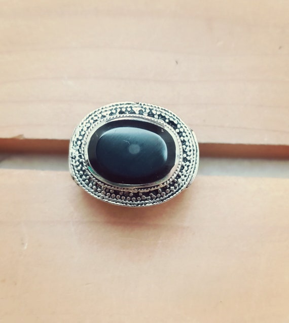 Black Aqeeq Ring- Afghan Vintage Ring- Cut work h… - image 2